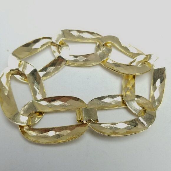 Vintage Chunky Gold Tone Chain Bracelet, Retro 80s Style Links, Estate - Picture 3 of 5